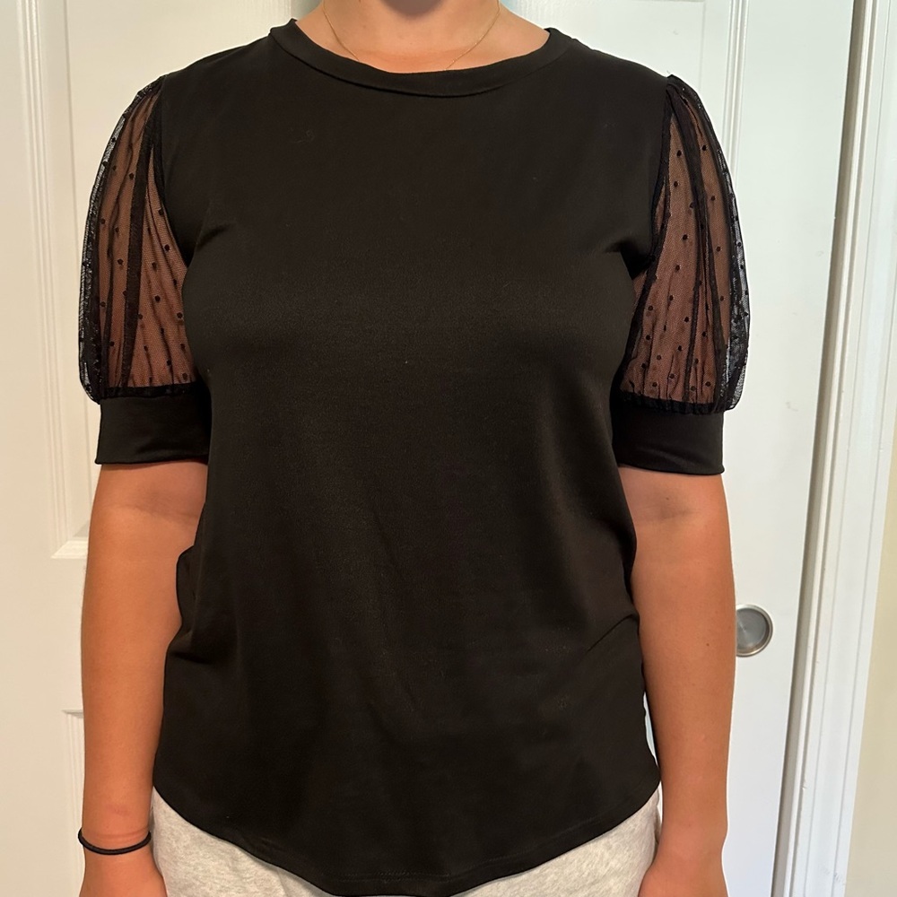 Black Polka Dot Puff Sleeve Top